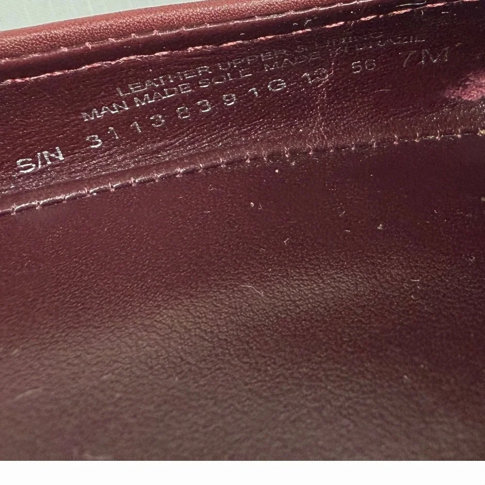 TORY BURCH Burgundy Leather Patent Cap Toe Gold Logo Ballet Flats Size 7M